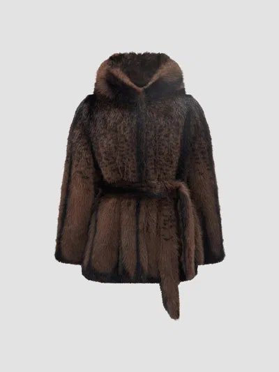 Lyla Grant Women's Faux Fur Fox Hooded Jacket In Dark Brown