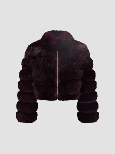 Lyla Grant Women's Faux Fur Fox Reversible Coat In Burgundy