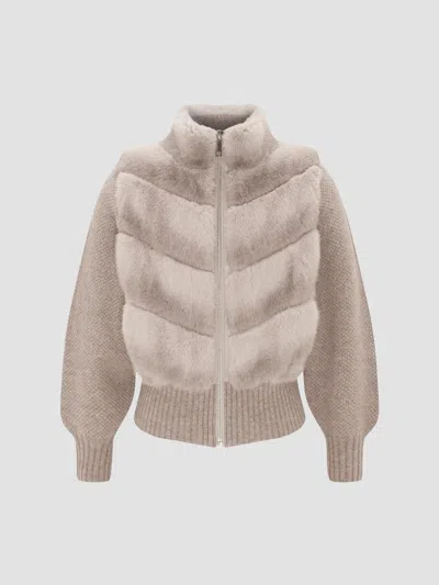 Lyla Grant Women's Faux Fur Mink Jacket With Knit Wool Sleeves In Neutral
