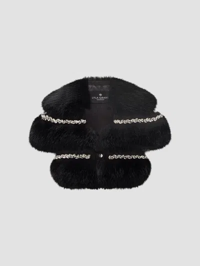 Lyla Grant Women's Fur-free Fox (faux Fur) Stole With Rhinestone Inserts In Black