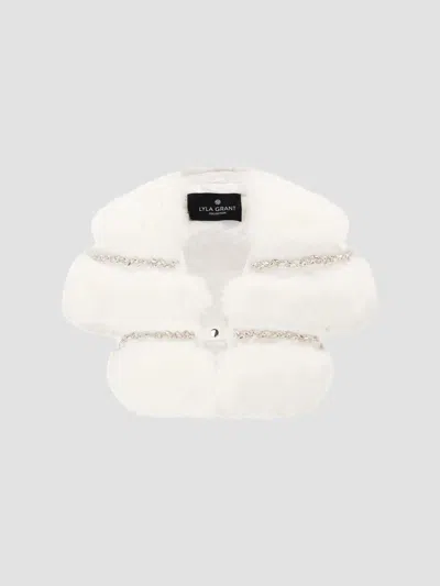 Lyla Grant Women's Fur-free Fox (faux Fur) Stole With Rhinestone Inserts In White