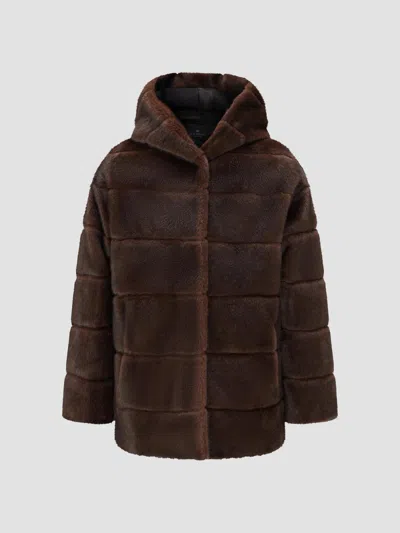 Lyla Grant Women's Mink Coat With Hood In Dark Brown