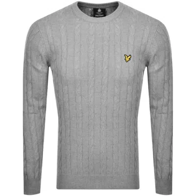 LYLE & SCOTT LYLE AND SCOTT CREW NECK CABLE KNIT JUMPER GREY 