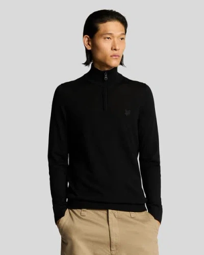 Lyle & Scott Eagle Merino Quarter Zip Sweater In Black