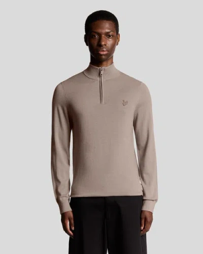 Lyle & Scott Eagle Merino Quarter Zip Sweater In Brown