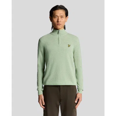 Lyle & Scott Lambswool Blend Quarter Zip Sweater In Green