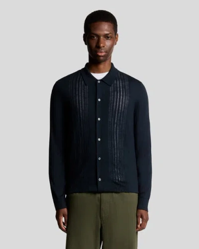 Lyle & Scott Long Sleeve Cable Knitted Shirt In Black