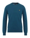Lyle & Scott Man Sweater Deep Teal Size M Lambswool, Nylon In Blue