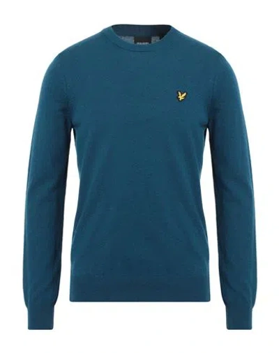 Lyle & Scott Man Sweater Deep Teal Size M Lambswool, Nylon In Blue