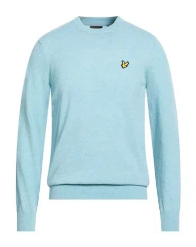 Lyle & Scott Man Sweater Sky Blue Size M Lambswool, Nylon