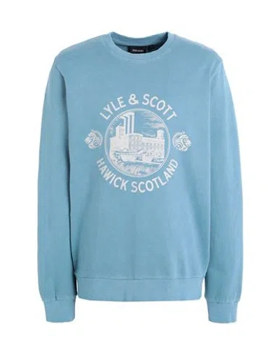 Lyle & Scott Man Sweatshirt Pastel Blue Size M Cotton, Elastane