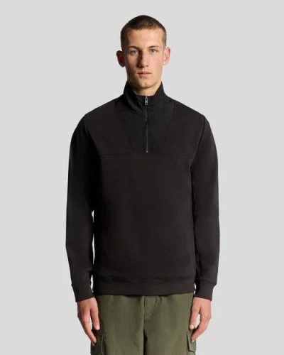 Lyle & Scott Panelled Hybrid Quarter Zip Sweatshirt In Brown