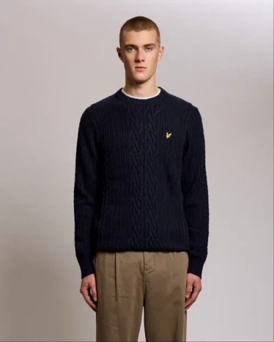 Lyle & Scott Ribbed Cable Knit Long Sleeve Sweater In Black