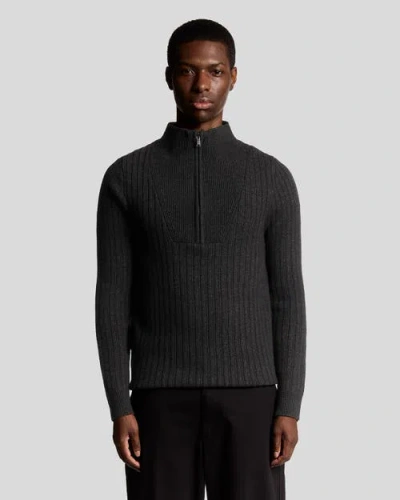 Lyle & Scott Ribbed Half Zip Sweater In Black