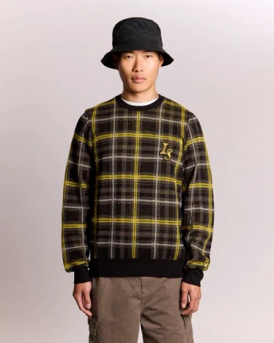 Lyle & Scott Ribbed Jacquard Tartan Crew Neck In Black