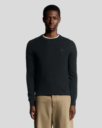 Lyle & Scott Tonal Eagle Merino Crew Neck Sweater In Black