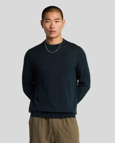 Lyle & Scott Tonal Eagle Merino Crew Neck Sweater In Black