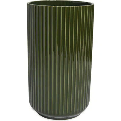 Lyngby Porcelaen 12-inch Fluted Vase In Dark Green
