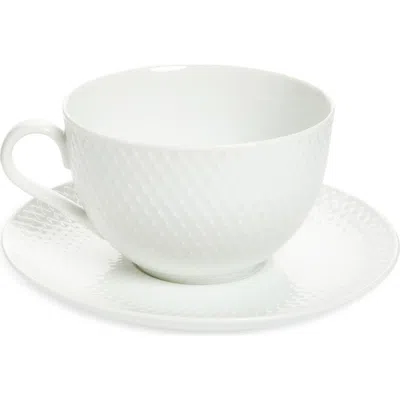 Lyngby Porcelaen Rhombe Tea Cup & Saucer In White