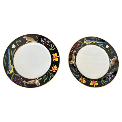 Pre-owned Lynn Chase Designs Lynn Chase “jaguar Jungle” Porcelain Plates Set Of 2 Animal Border With 24k Rim In Sand