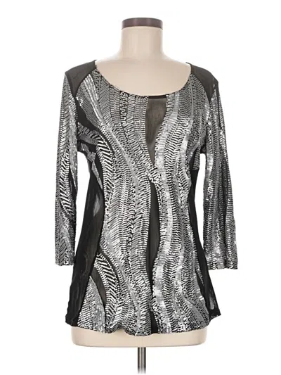 Pre-owned Lynn Ritchie Silver 3/4 Sleeve Top Silver Scoop Neck Tops