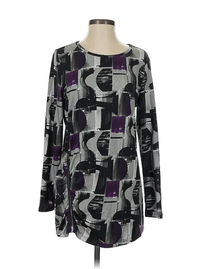 Pre-owned Lynn Ritchie Silver Long Sleeve Top Gray Square Neckline Tops