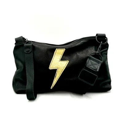 Lynn Tallerico Women's Black Nancy Crossbody Bag In Back With Gold Bolt