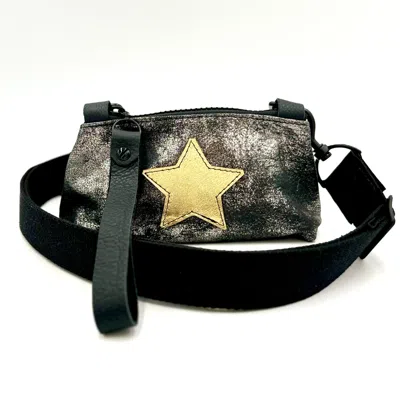 Lynn Tallerico Women's Darla Stadium Bag In Distressed Black Metallic With Gold Star