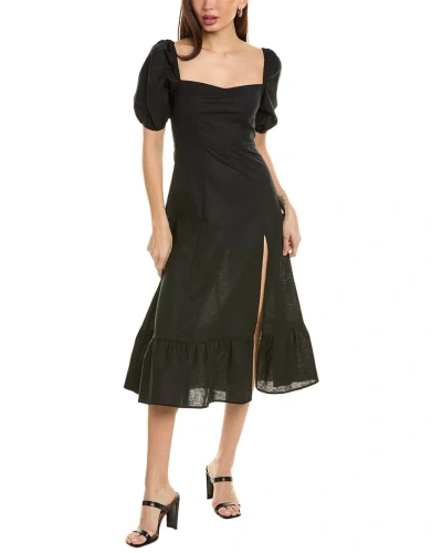 Lyra & Co Linen-blend Midi Dress In Black