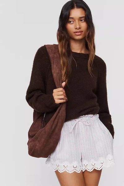 Lyrebird 100% Cotton Lace-trim Skater Shorts In Brown