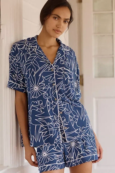 Lyrebird Briar Short Sleeve Pajama Shirt In Blue