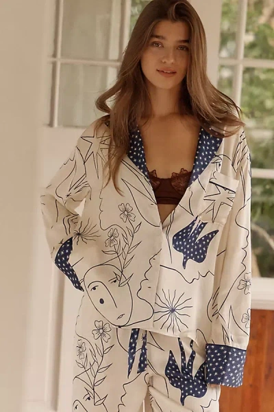 Lyrebird By Anthropologie Oversized Button-front Pyjama Shirt In Beige