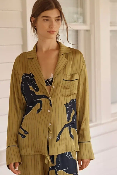 Lyrebird By Anthropologie Oversized Button-front Pyjama Shirt In Green