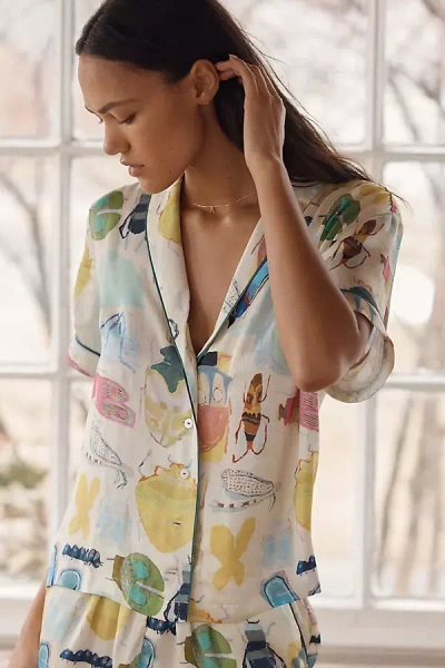 Lyrebird By Anthropologie Silky Patterned Pyjama Top In Sand