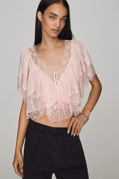 Lyrebird Chiffon Lace Trim Cropped Top In Pink