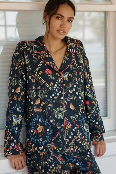 Lyrebird Cloud Flannel Pajama Top In Black