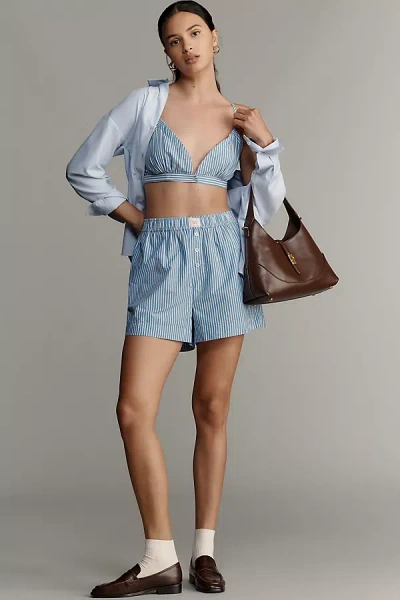 Lyrebird Cotton Boxer Shorts In Blue