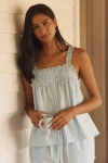 Lyrebird Cotton Button-front Swing Pajama Tank Top In Blue