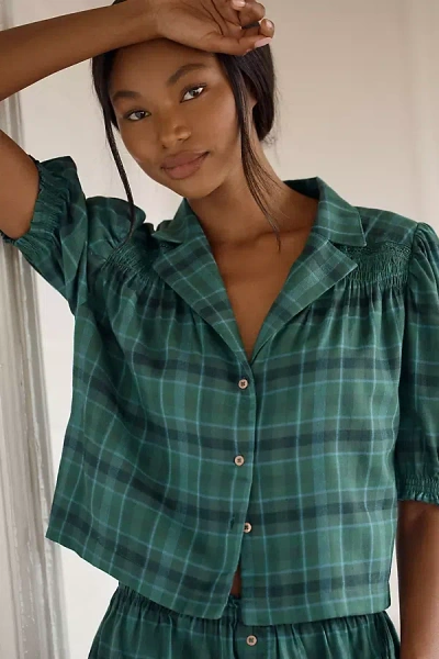 Lyrebird Cotton Modal Flannel Pajama Top In Green