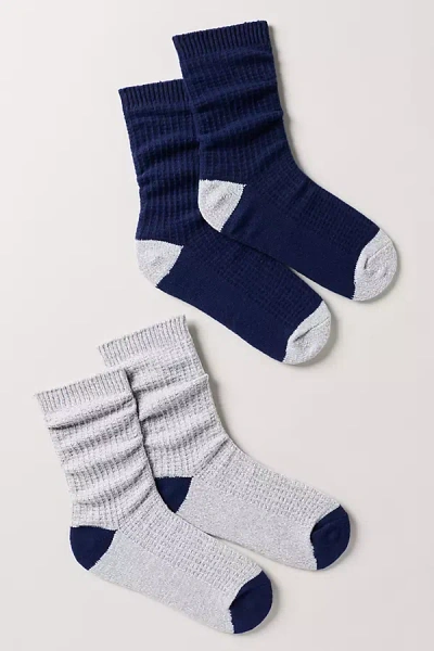 Lyrebird Cozy Waffle Socks, Set Of 2 In Blue