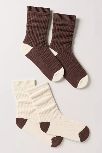 Lyrebird Cozy Waffle Socks, Set Of 2 In Brown
