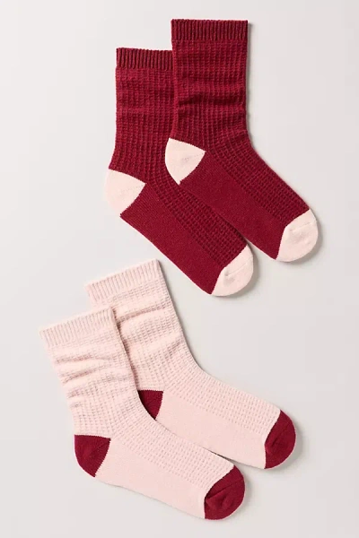 Lyrebird Cozy Waffle Socks, Set Of 2 In Pink