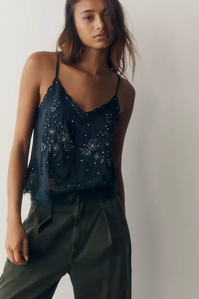 Lyrebird Embellished Lace Tank Top In Black