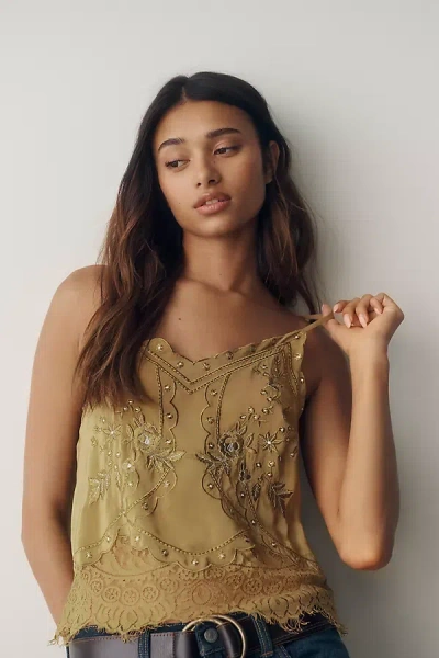 Lyrebird Embellished Lace Tank Top In Green
