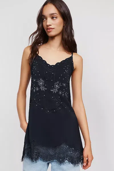 Lyrebird Embroidered Slip Mini Dress In Black