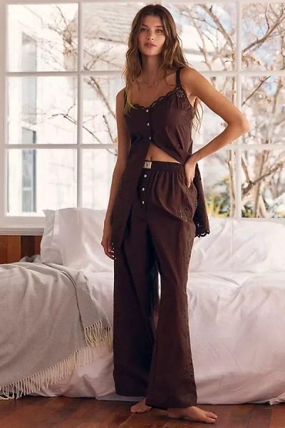 Lyrebird Eyelet Embroidered Boxer Pants In Brown