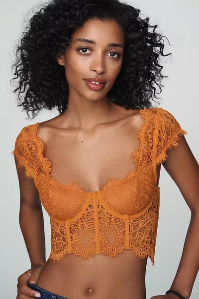 Lyrebird Giselle Lace Bustier: Cap-sleeve Edition In Orange