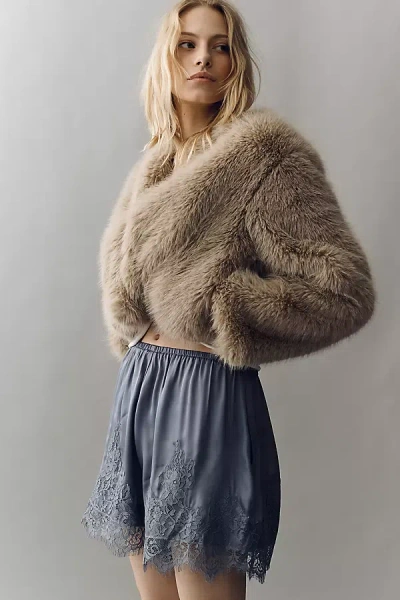 Lyrebird Lace-trim Silky Shorts In Blue