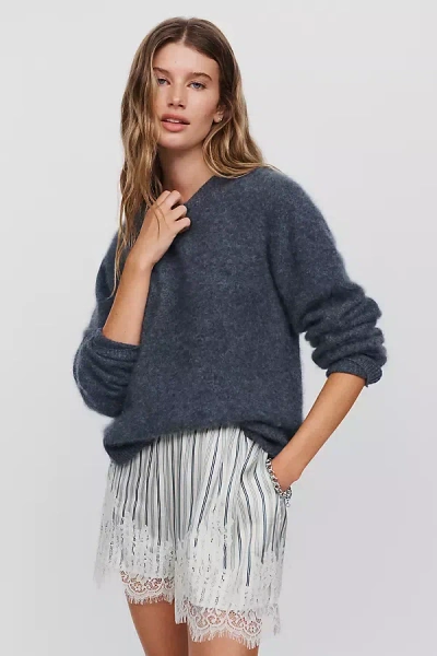 Lyrebird Lace-trim Silky Shorts In Gray
