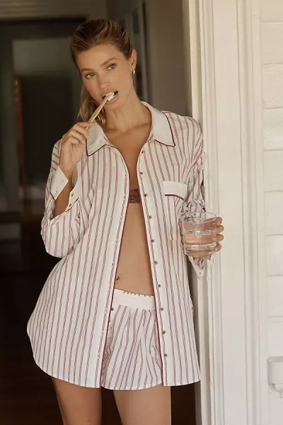 Lyrebird Oversized Buttondown Pajama Shirt In White